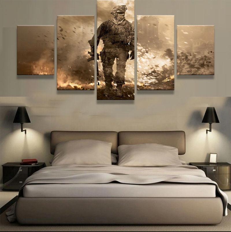 Soldier Marine Combat Army - Gaming 5 Panel Canvas Art Wall Decor Soldier Marine Combat Army - Gaming 5 Panel Canvas Art Wall Decor