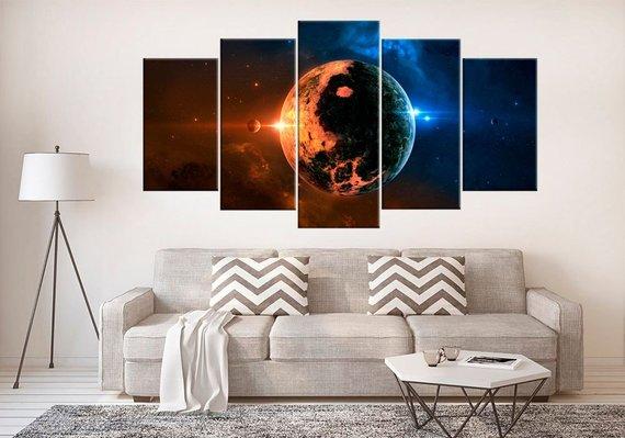 Space Planet Galaxy - Space 5 Panel Canvas Art Wall Decor Space Planet Galaxy - Space 5 Panel Canvas Art Wall Decor