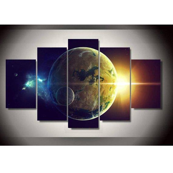 Space Planets - Space 5 Panel Canvas Art Wall Decor Space Planets - Space 5 Panel Canvas Art Wall Decor