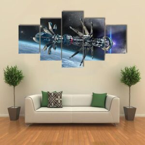 Spaceship With Warp Drive - Space 5 Panel Canvas Art Wall Decor