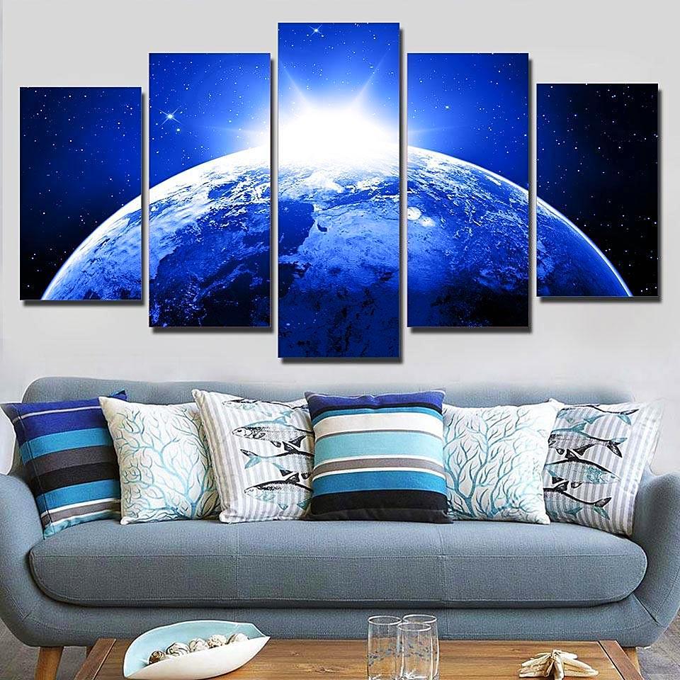 Sparkling Earth - Space Universe 5 Panel Canvas Art Wall Decor Sparkling Earth - Space Universe 5 Panel Canvas Art Wall Decor