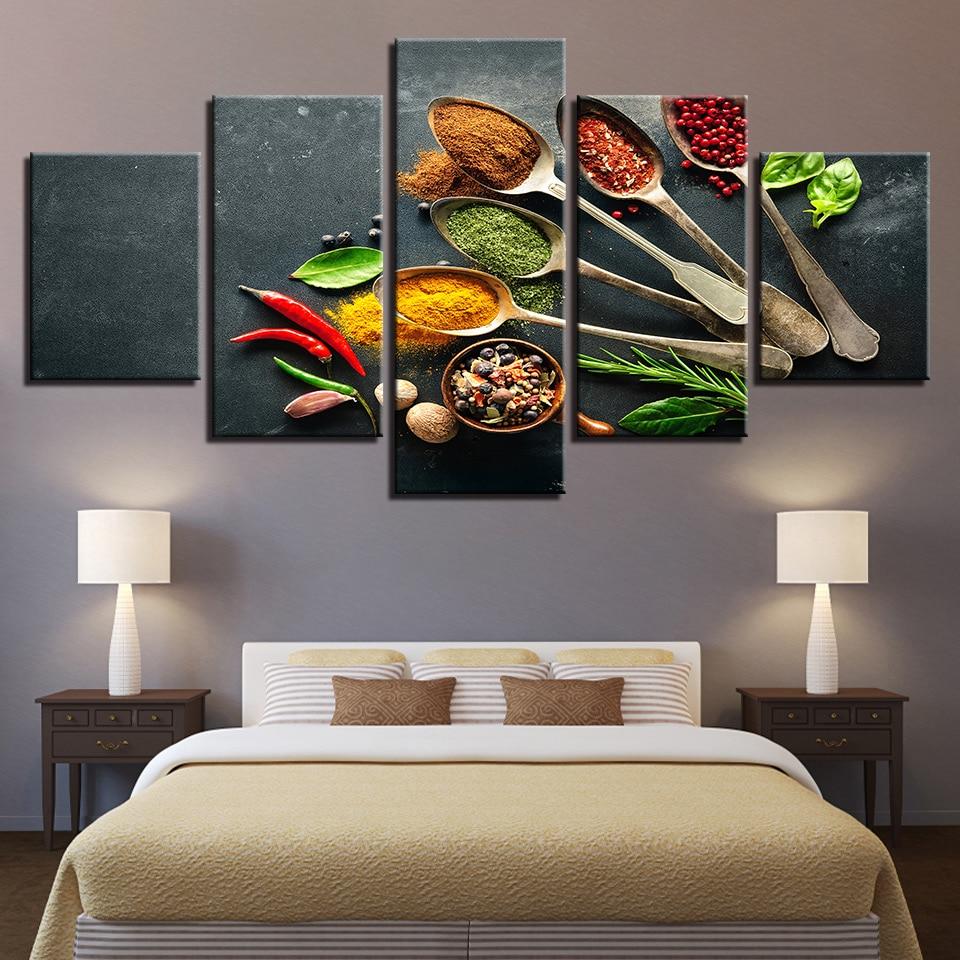Spices Garlic And Chili Food - Kitchen 5 Panel Canvas Art Wall Decor Spices Garlic And Chili Food - Kitchen 5 Panel Canvas Art Wall Decor