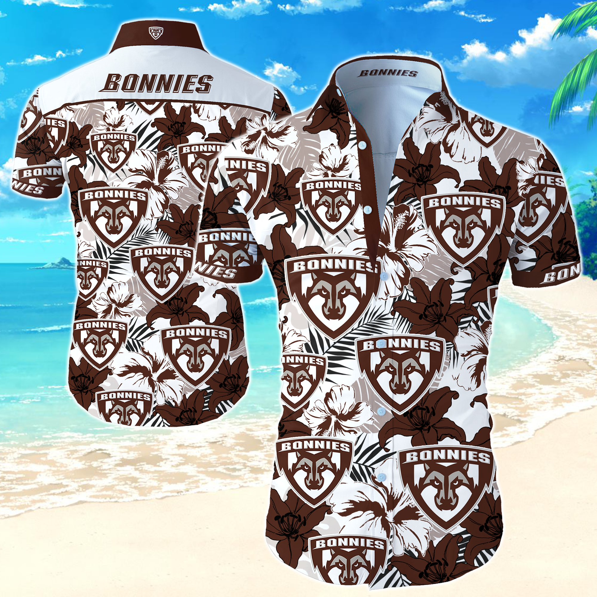 St Bonaventure Bonnies Hawaiian Shirt Summer Button Up St Bonaventure Bonnies Hawaiian Shirt Summer Button Up