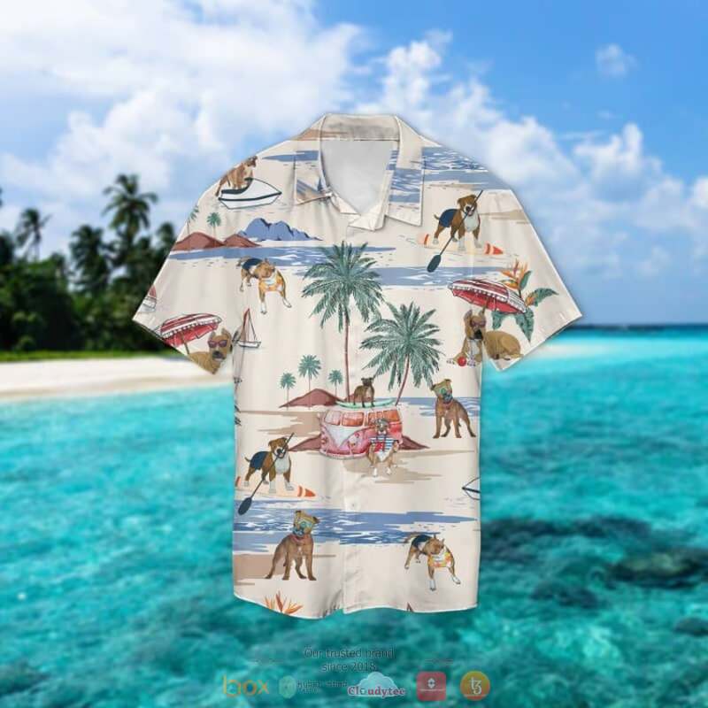 Staffordshire Bull Terrier Summer Beach Hawaiian Shirt Staffordshire Bull Terrier Summer Beach Hawaiian Shirt