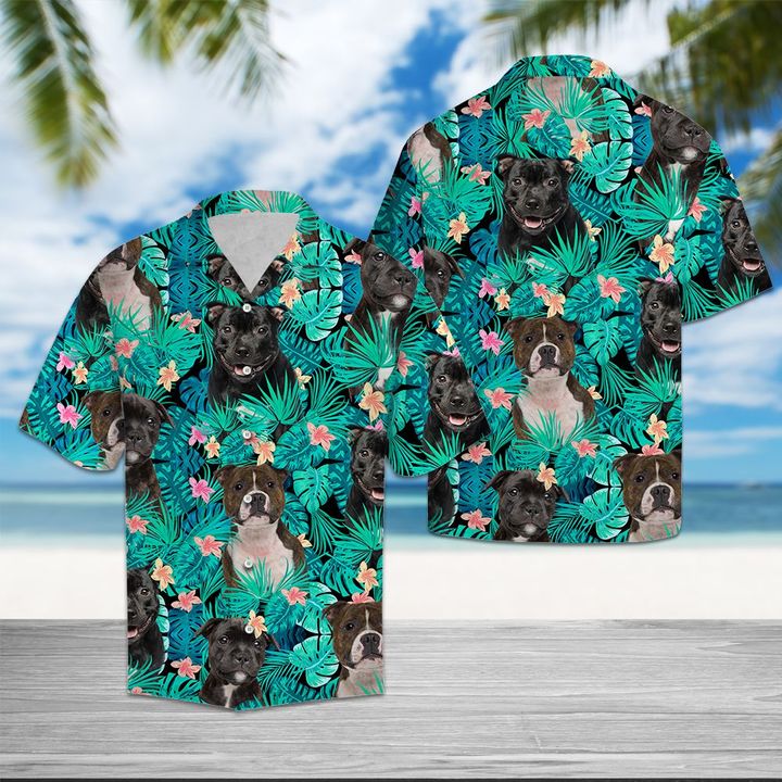 Staffordshire Bull Terrier Tropical Hawaiian Shirt Summer Button Up Staffordshire Bull Terrier Tropical Hawaiian Shirt Summer Button Up