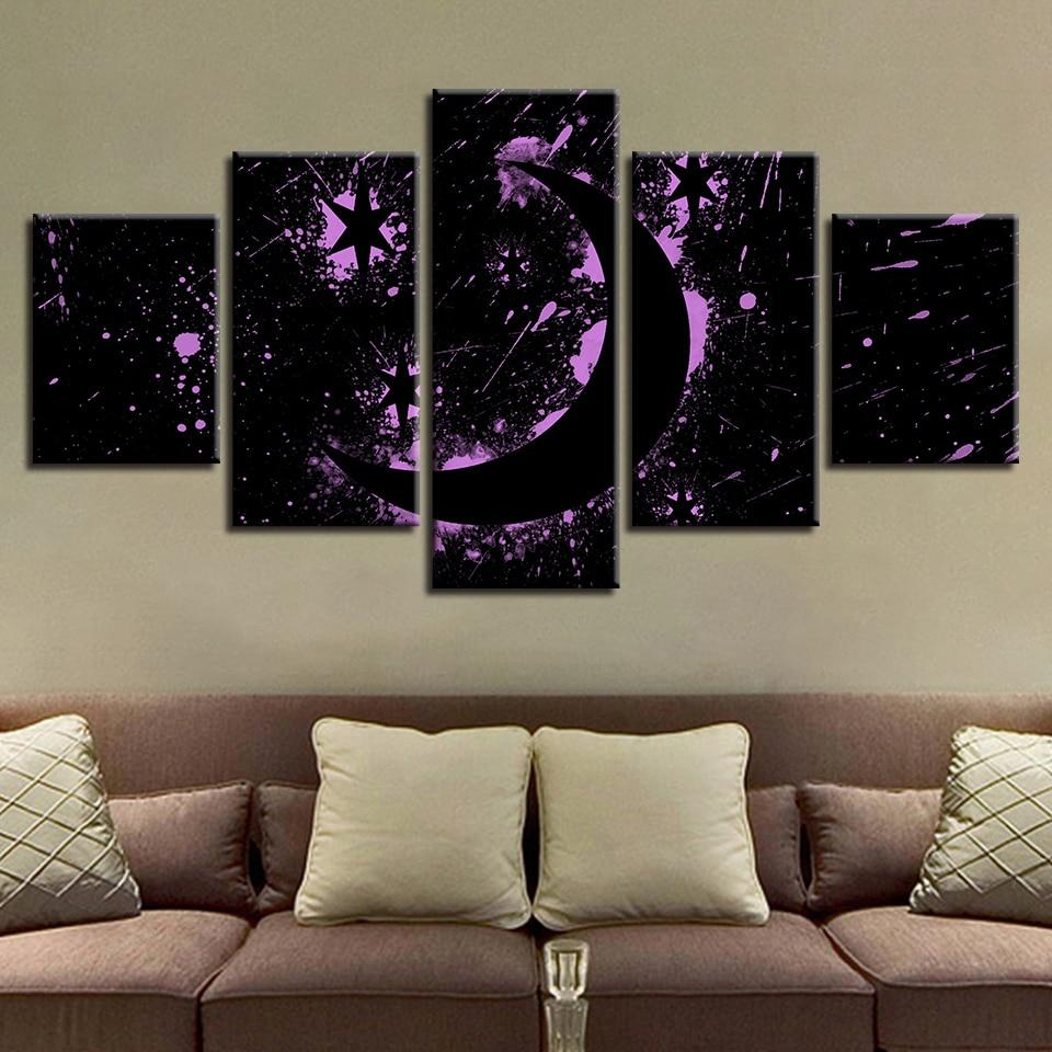 Star Moon Night View - Space 5 Panel Canvas Art Wall Decor Star Moon Night View - Space 5 Panel Canvas Art Wall Decor