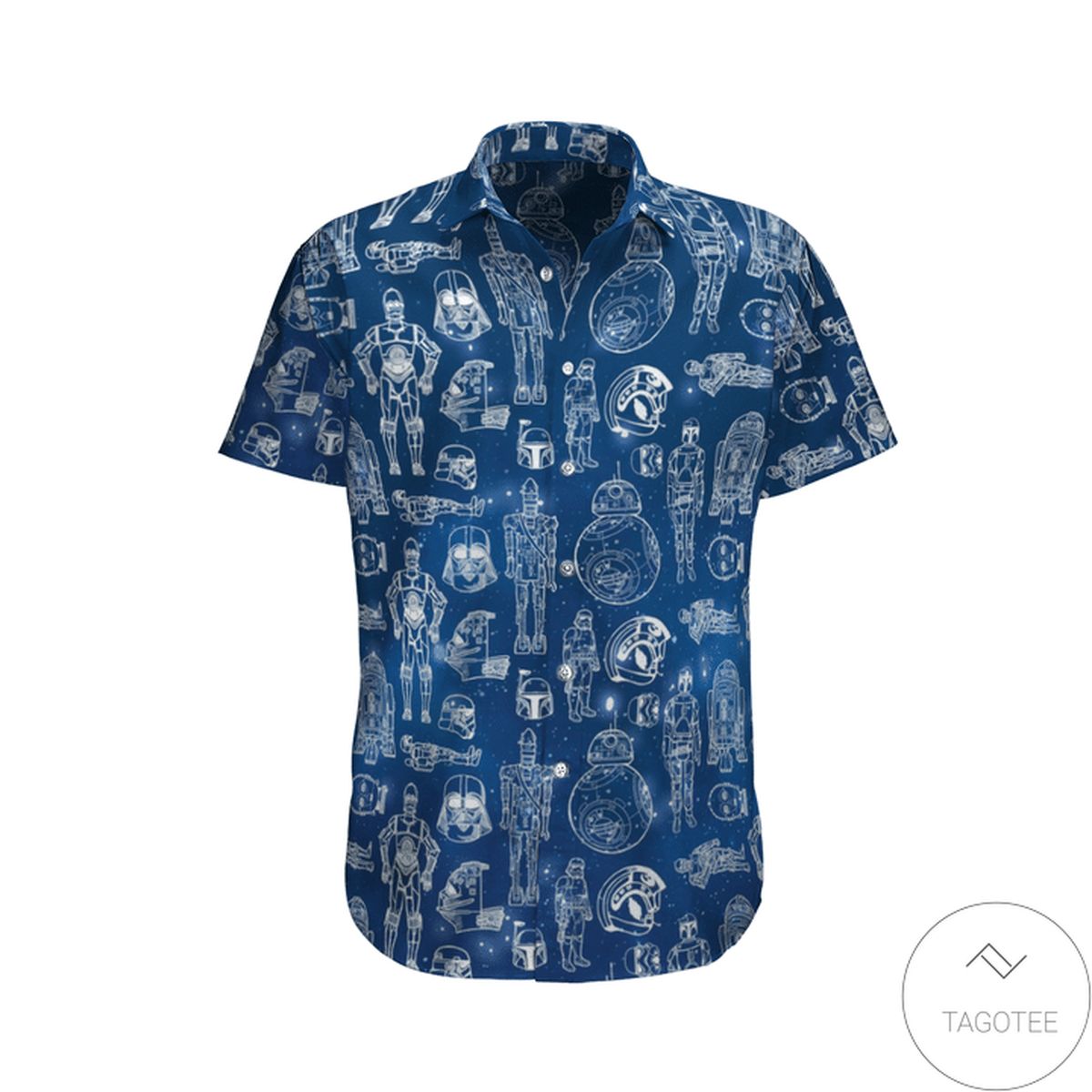 Star Wars Over Printed Navy Hawaiian Shirt Star Wars Over Printed Navy Hawaiian Shirt