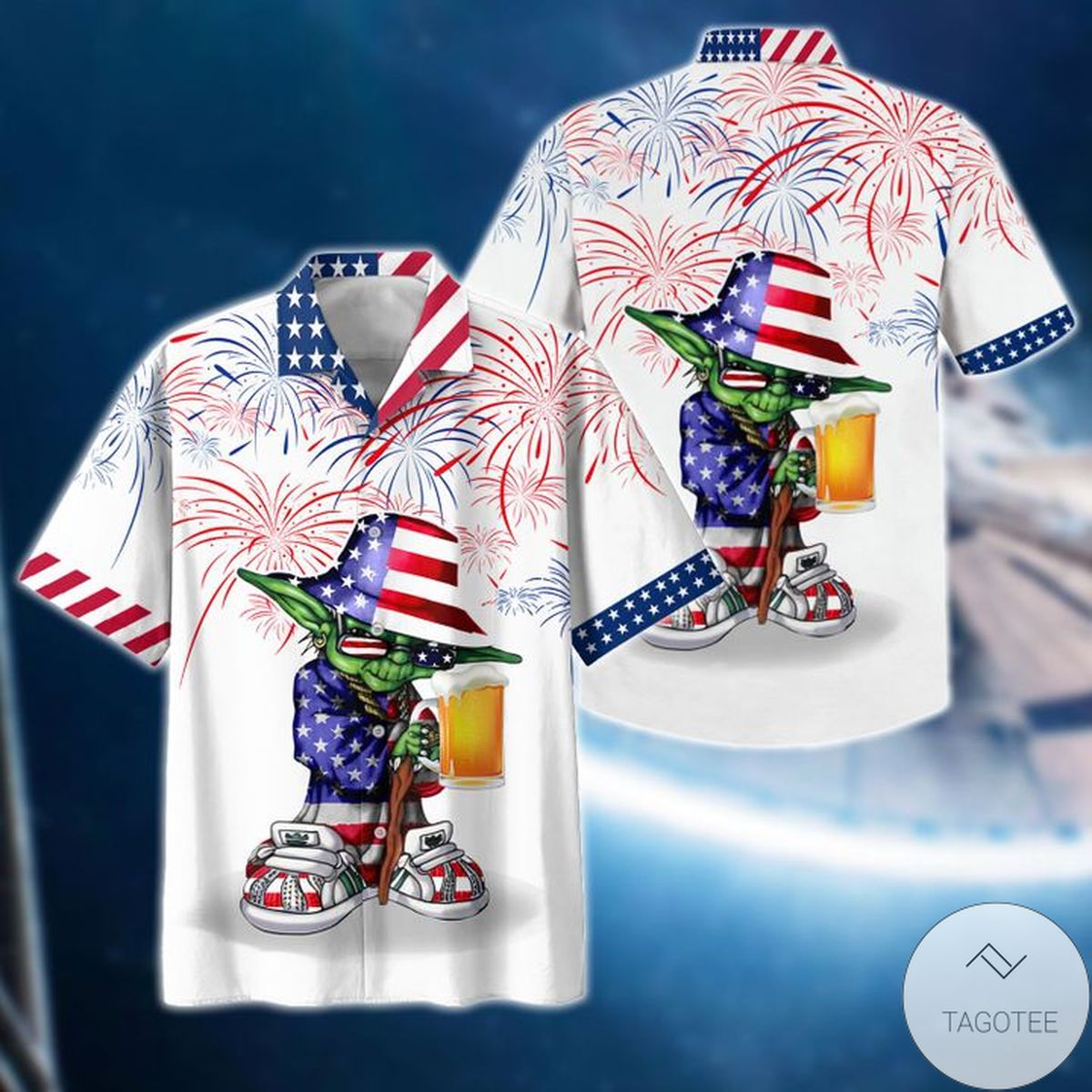 Star Wars Yoda With Beer Firework Hawaiian Shirt Star Wars Yoda With Beer Firework Hawaiian Shirt