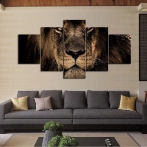 Stare lion - Animal 5 Panel Canvas Art Wall Decor