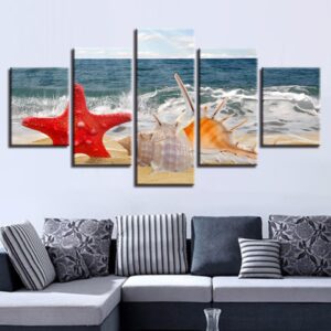 Starfish Conch Beach - Space 5 Panel Canvas Art Wall Decor
