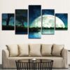Starry Moon Night Lake Trees Landscape - Nature 5 Panel Canvas Art Wall Decor