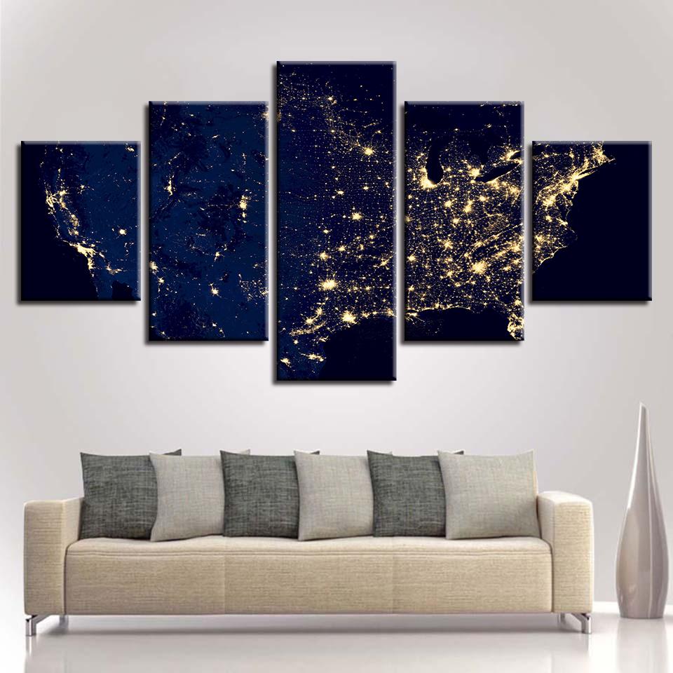 Starry Sky Map Of The World - Space 5 Panel Canvas Art Wall Decor Starry Sky Map Of The World - Space 5 Panel Canvas Art Wall Decor