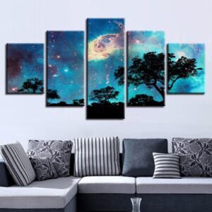 Starry Sky Night - Nature 5 Panel Canvas Art Wall Decor