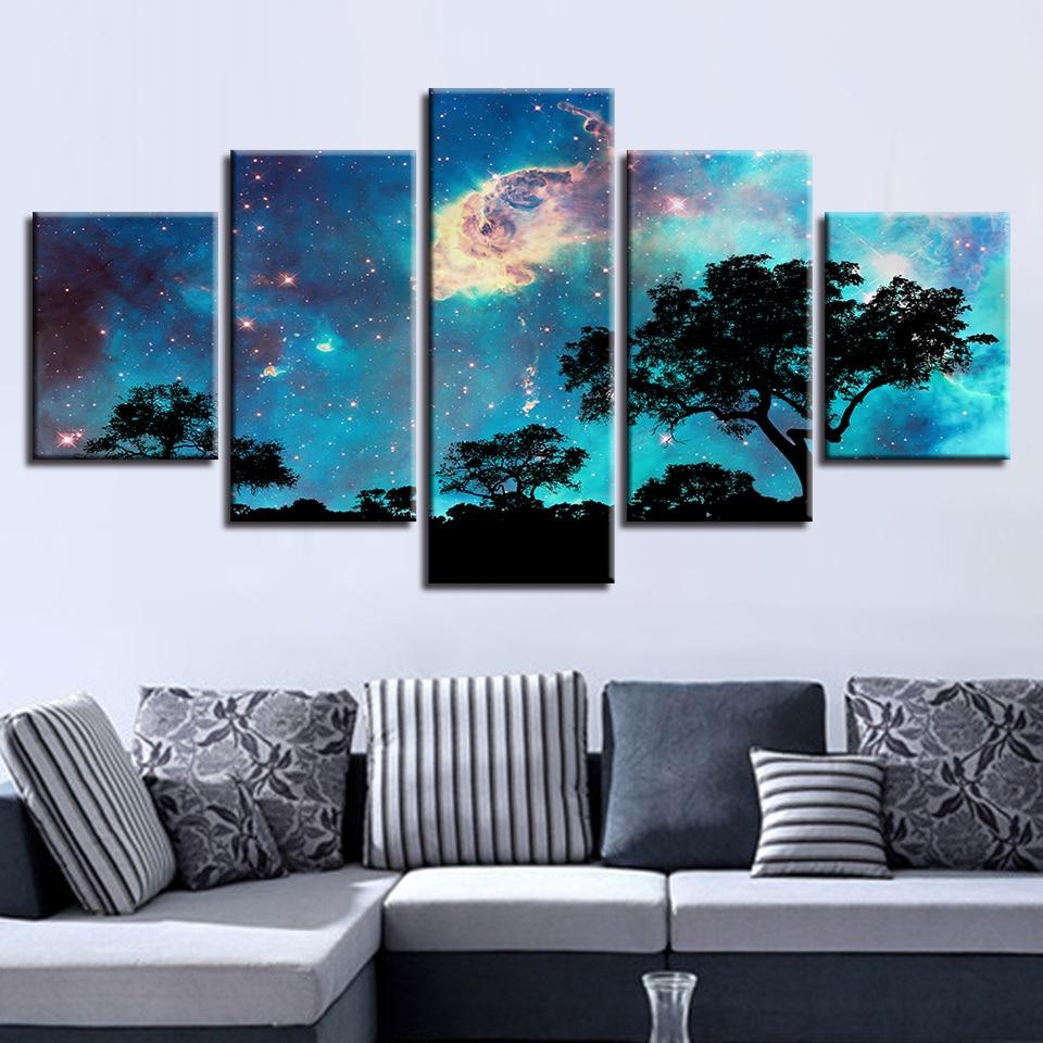 Starry Sky Night - Nature 5 Panel Canvas Art Wall Decor Starry Sky Night - Nature 5 Panel Canvas Art Wall Decor