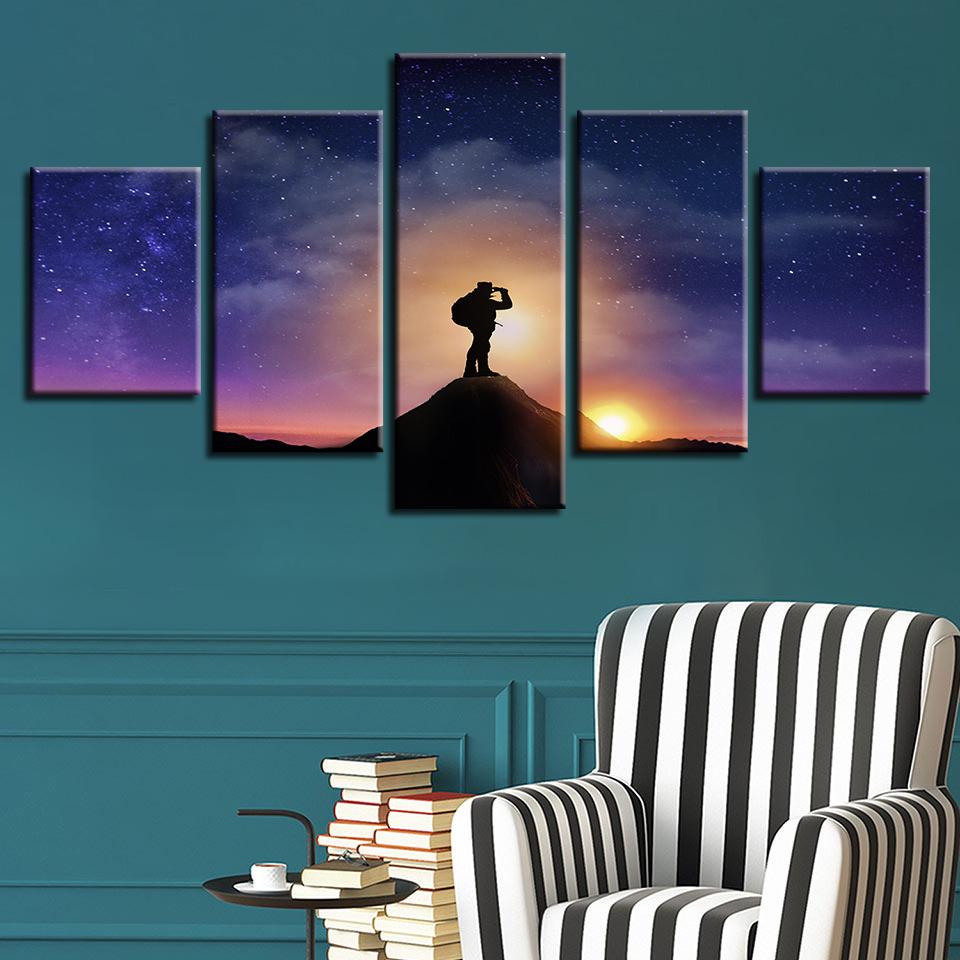 Starry Sky Travelling Man - Sport 5 Panel Canvas Art Wall Decor Starry Sky Travelling Man - Sport 5 Panel Canvas Art Wall Decor