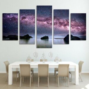 Stars In Sky Aurora Borealis - Nature 5 Panel Canvas Art Wall Decor