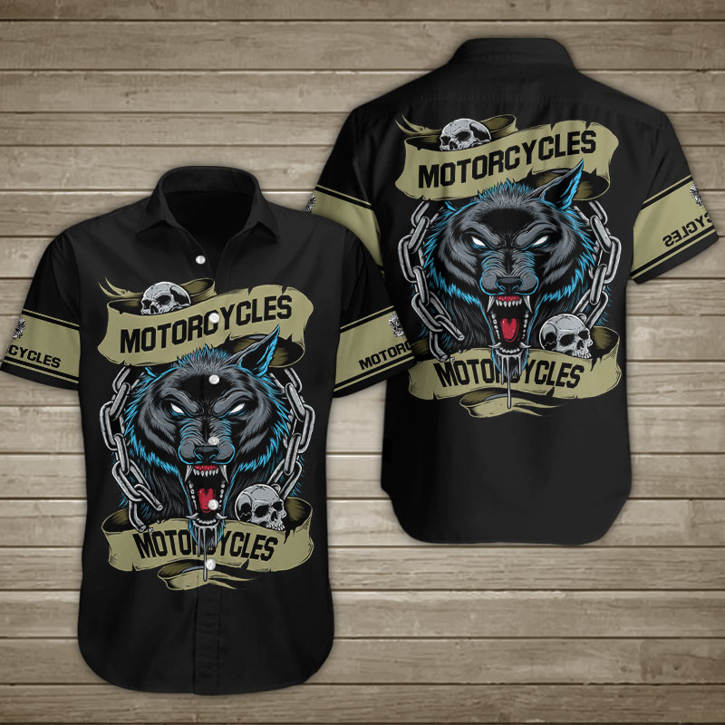 Starving Wolf Skull Motorcycle Hawaiian Shirt Summer Button Up Starving Wolf Skull Motorcycle Hawaiian Shirt Summer Button Up