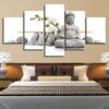 Statue Of Buddha With White Moth Orchid - Religion 5 Panel Canvas Art Wall Decor