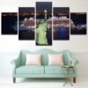 Statue Of Liberty Ship Night View - Nature 5 Panel Canvas Art Wall Decor