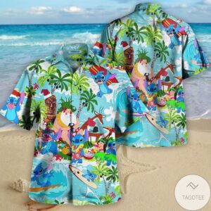 Stitch Santa On The Beach Hawaiian Shirt