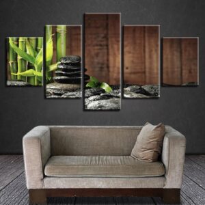 Stone Bamboo - Nature 5 Panel Canvas Art Wall Decor