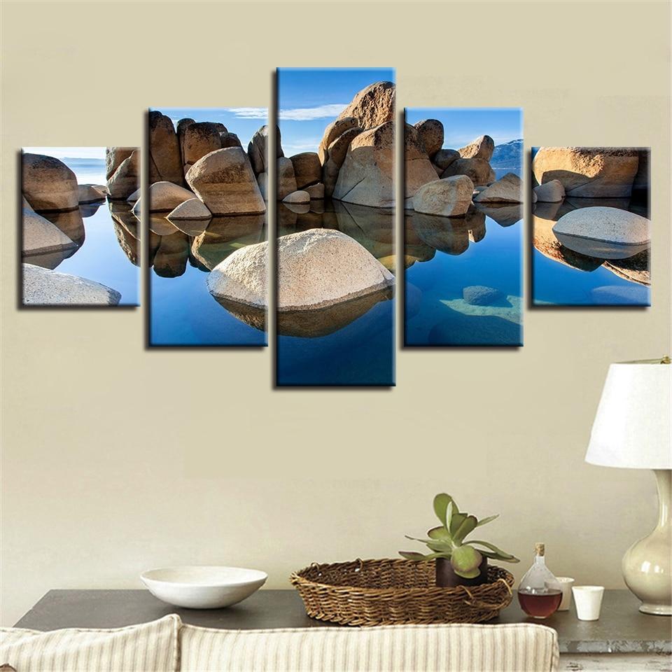 Stone Blue Sky White Cloud - Nature 5 Panel Canvas Art Wall Decor Stone Blue Sky White Cloud - Nature 5 Panel Canvas Art Wall Decor