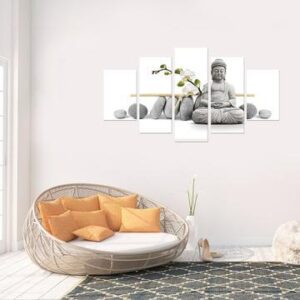 Stone Buddha 2 - Religion 5 Panel Canvas Art Wall Decor