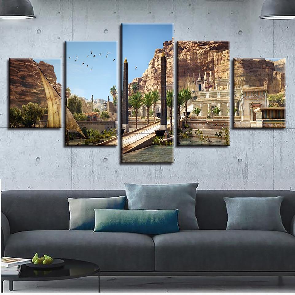 Stone Cliff Retro Building - Nature 5 Panel Canvas Art Wall Decor Stone Cliff Retro Building - Nature 5 Panel Canvas Art Wall Decor