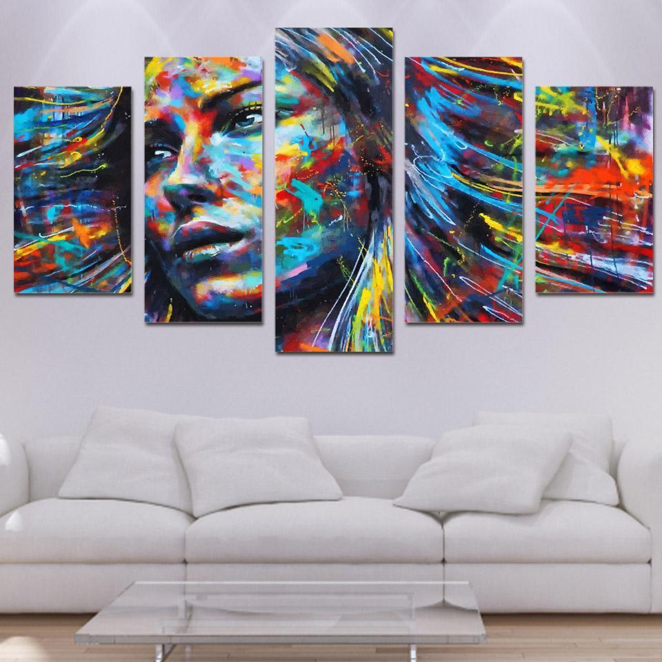 Strong Woman - Abstract 5 Panel Canvas Art Wall Decor Strong Woman - Abstract 5 Panel Canvas Art Wall Decor