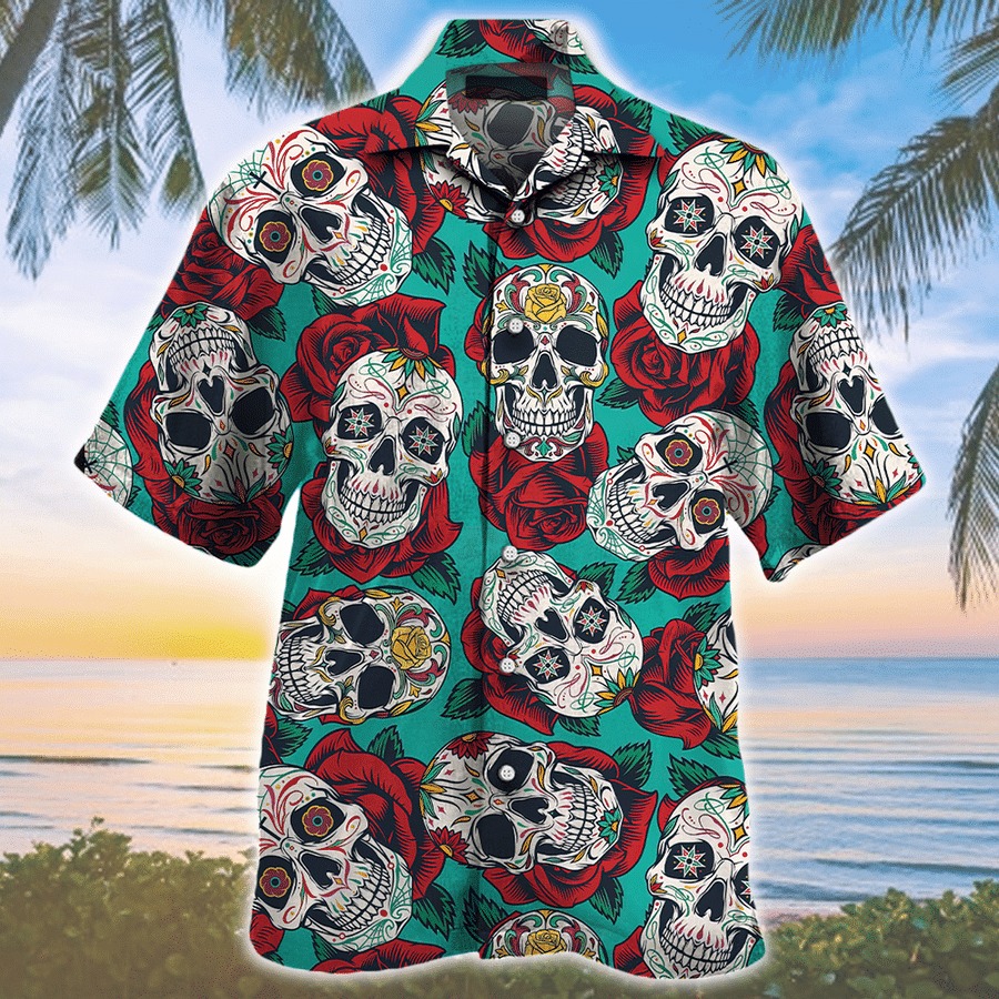 Sugar Skull Roses Pattern Hawaiian Shirt Sugar Skull Roses Pattern Hawaiian Shirt