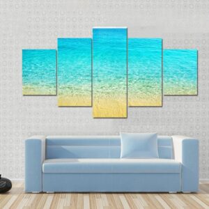 Summer Beach With Clear Water And Blue Cloudy Sky - Nature 5 Panel Canvas Art Wall Decor