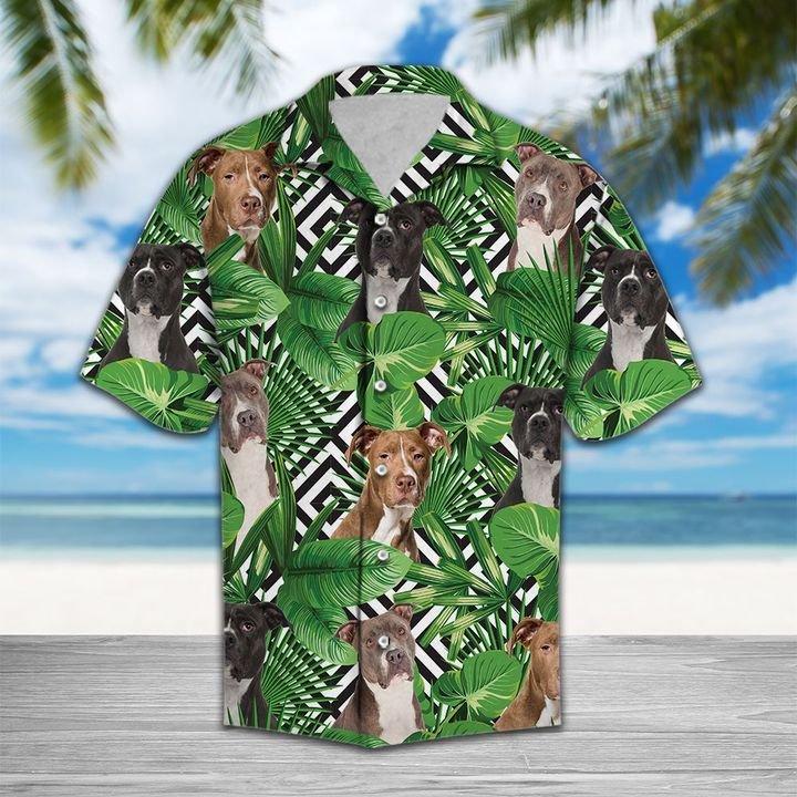 Summer Exotic Jungle Tropical American Pit Bull Terrier Hawaiian Shirt Summer Button Up Summer Exotic Jungle Tropical American Pit Bull Terrier Hawaiian Shirt Summer Button Up