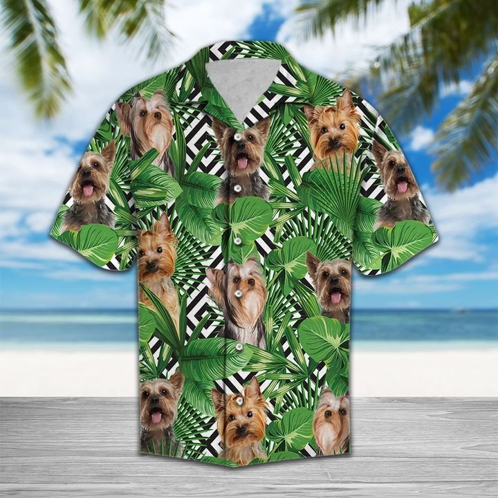 Summer Exotic Jungle Tropical Yorkshire Terrier Hawaiian Shirt Summer Button Up Summer Exotic Jungle Tropical Yorkshire Terrier Hawaiian Shirt Summer Button Up
