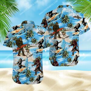 Summer Time Bigfoot Surfing All Over Print Hawaiian Shirt