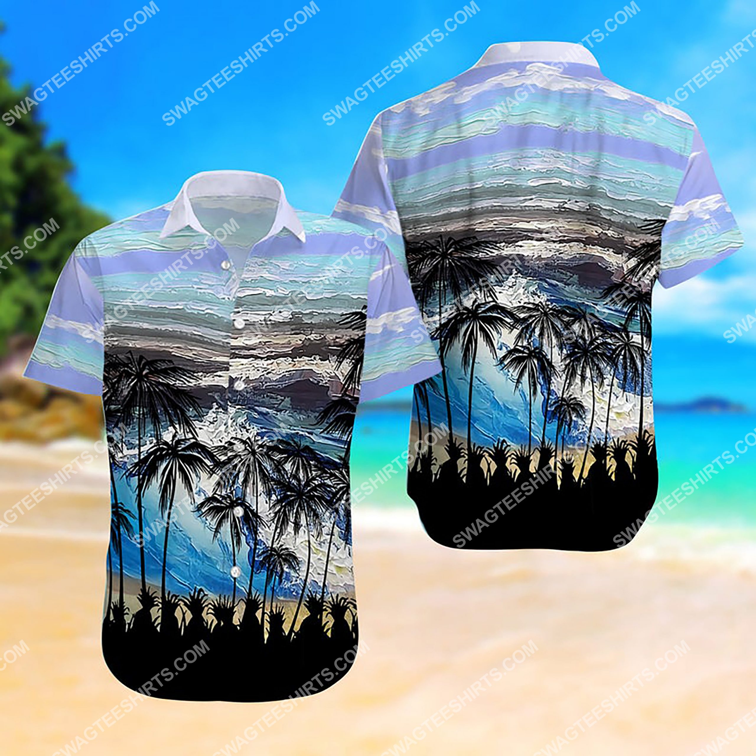 Summer Time Ocean And Palm Tree All Over Print Hawaiian Shirt Summer Time Ocean And Palm Tree All Over Print Hawaiian Shirt