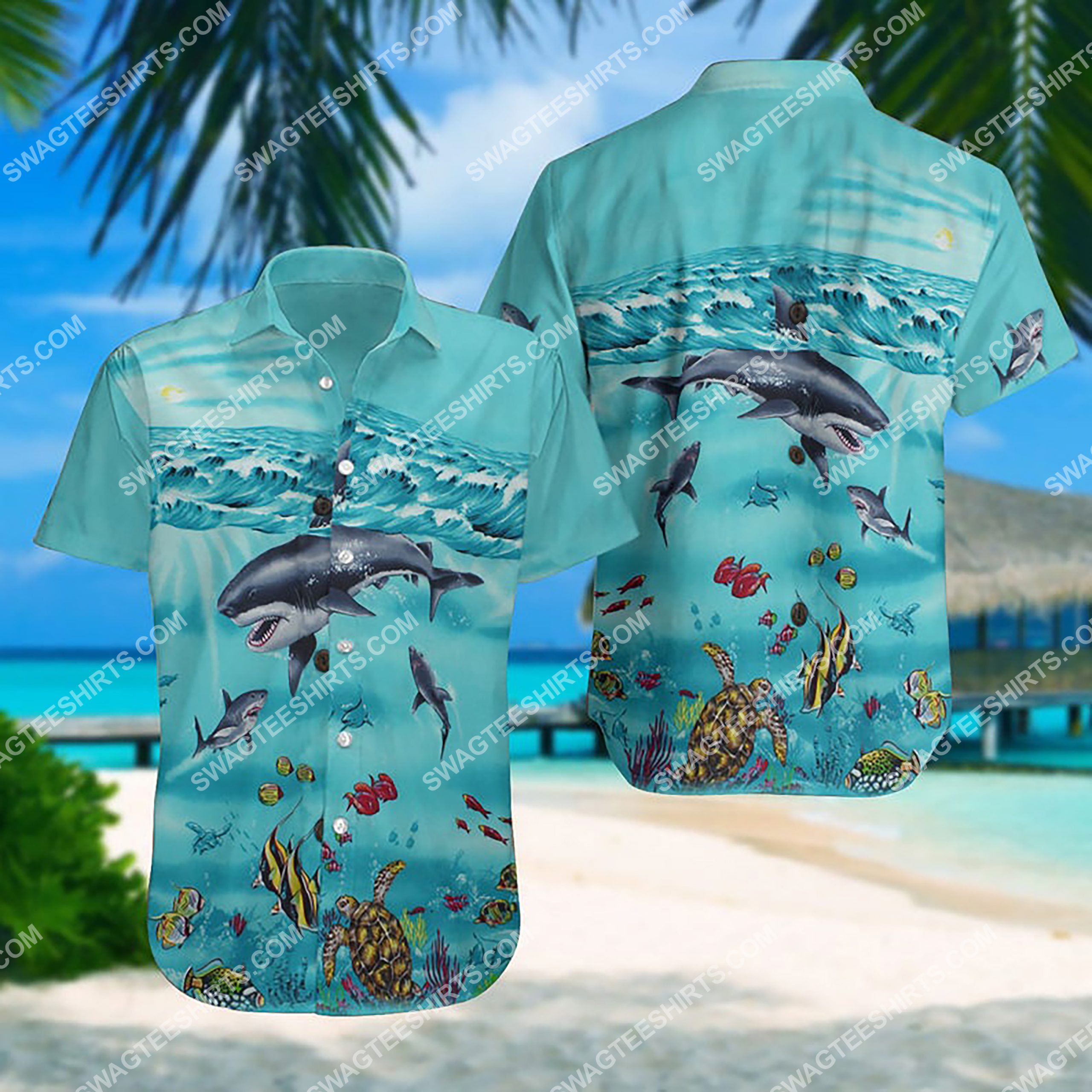 Summer Time Sea Shark All Over Print Hawaiian Shirt Summer Time Sea Shark All Over Print Hawaiian Shirt