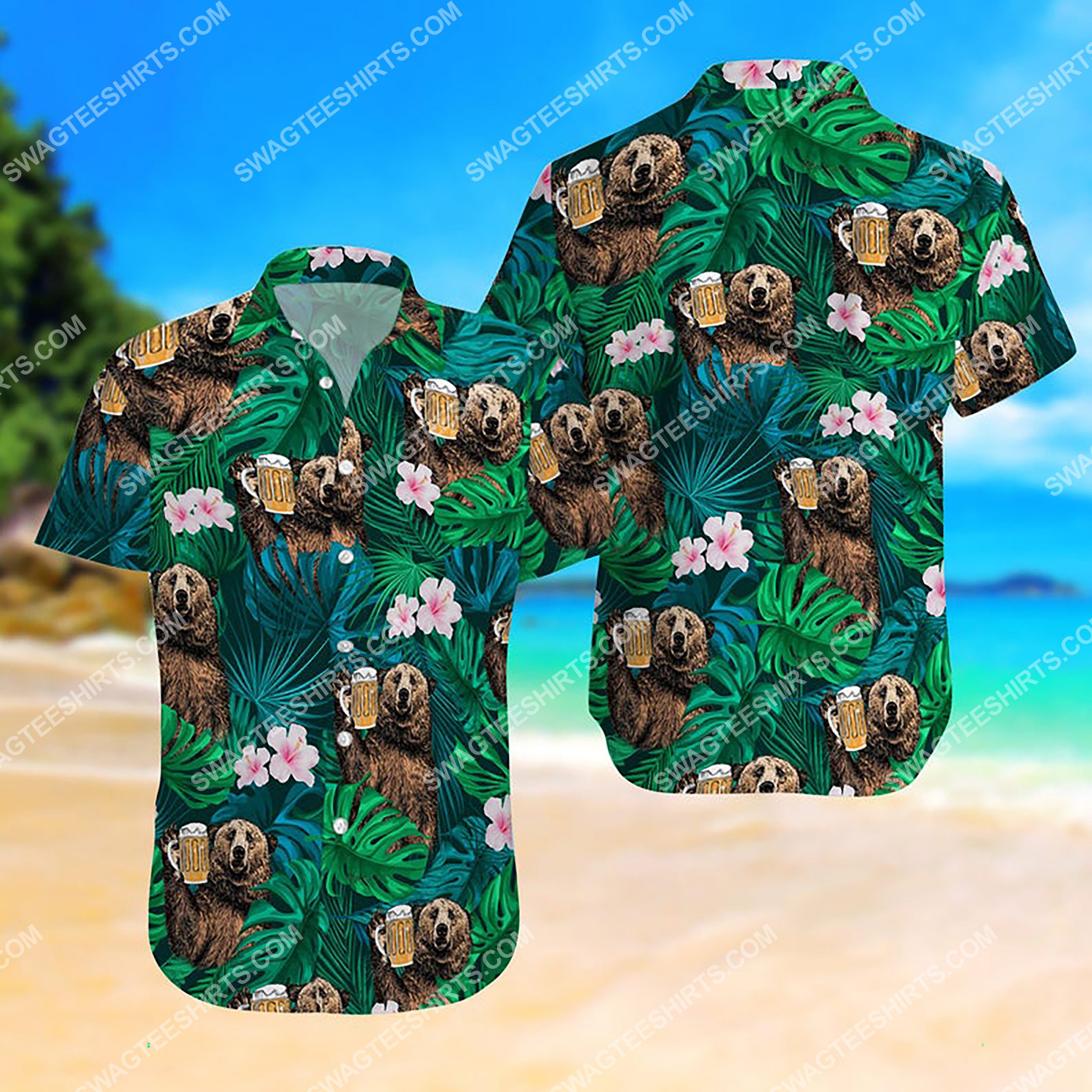 Summer Time Tropical Bear And Beer All Over Print Hawaiian Shirt Summer Time Tropical Bear And Beer All Over Print Hawaiian Shirt