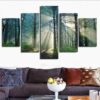 Sun Ray In Forest - Nature 5 Panel Canvas Art Wall Decor
