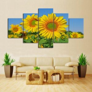 Sunflower Day 01 - Nature 5 Panel Canvas Art Wall Decor