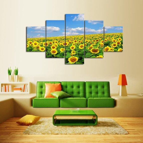 Sunflower Field 02 - Nature 5 Panel Canvas Art Wall Decor Sunflower Field 02 - Nature 5 Panel Canvas Art Wall Decor