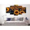 Sunflower Field In Evening- Nature 5 Panel Canvas Art Wall Decor