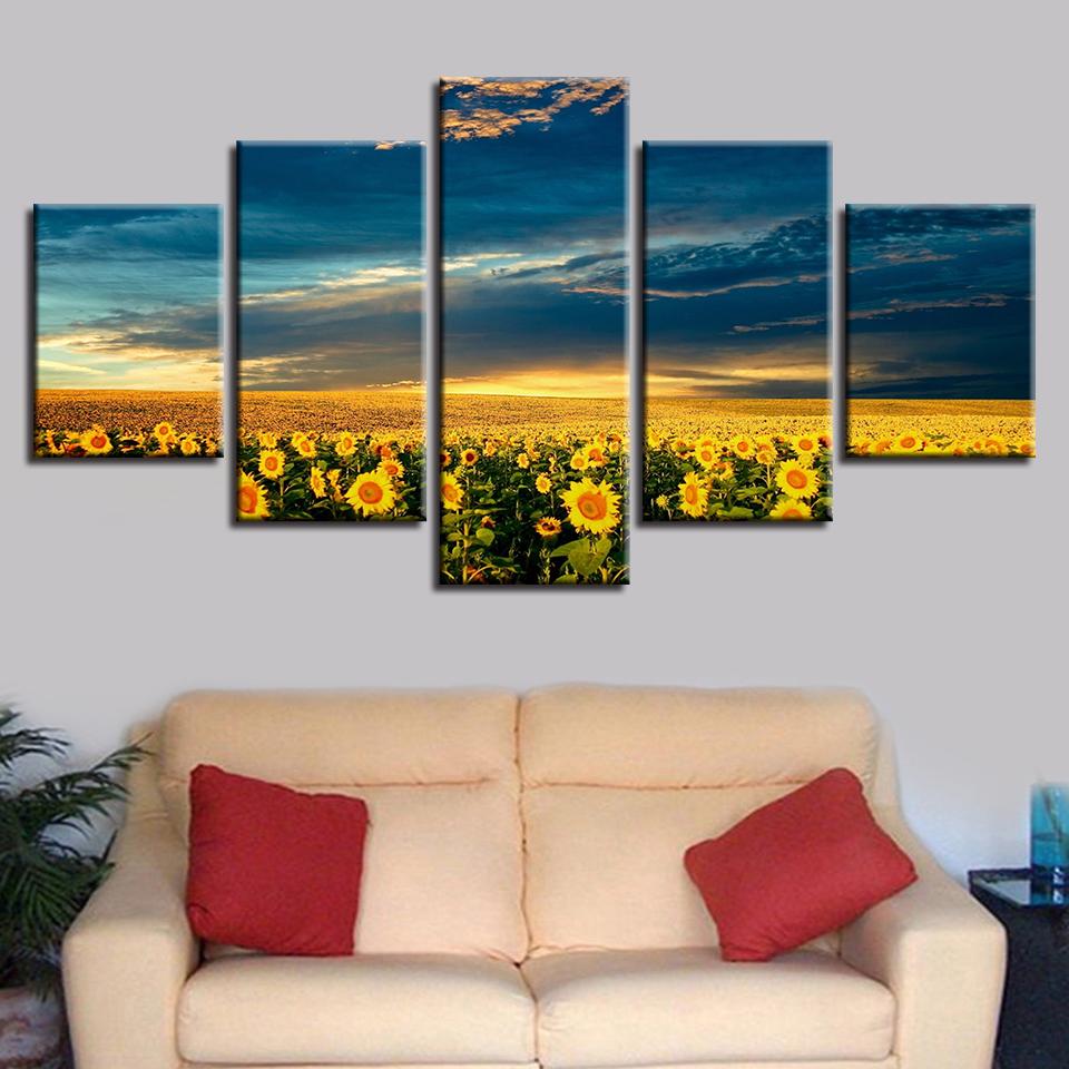 Sunflower Flower Sea - Nature 5 Panel Canvas Art Wall Decor Sunflower Flower Sea - Nature 5 Panel Canvas Art Wall Decor