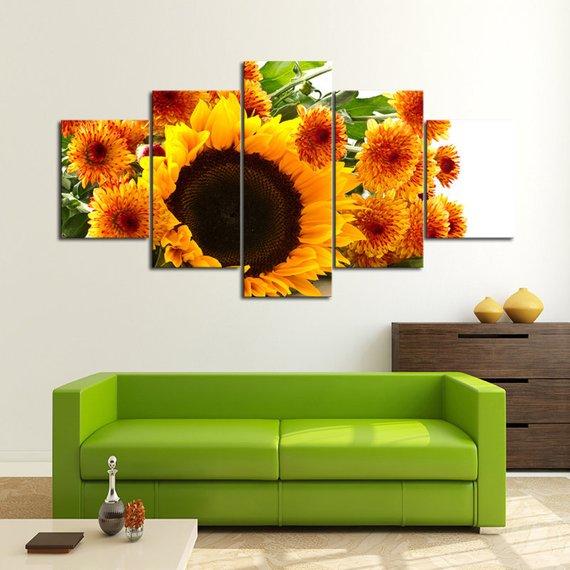 Sunflower Love - Nature 5 Panel Canvas Art Wall Decor Sunflower Love - Nature 5 Panel Canvas Art Wall Decor