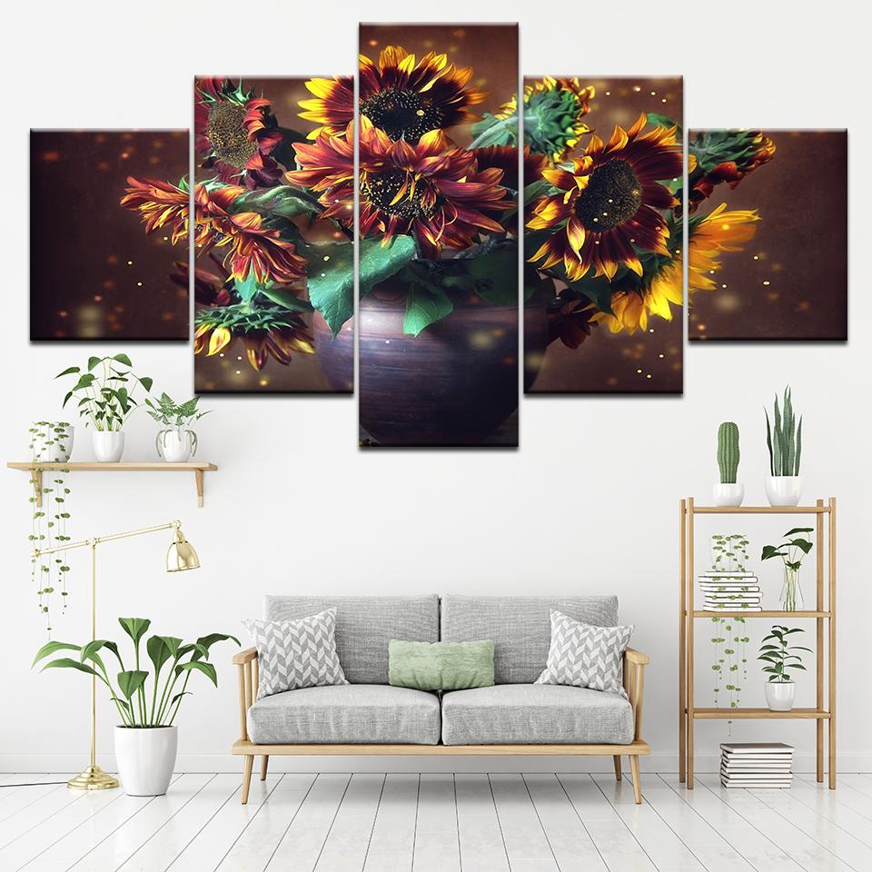 Sunflower Vase - Nature 5 Panel Canvas Art Wall Decor Sunflower Vase - Nature 5 Panel Canvas Art Wall Decor