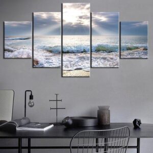 Sunny Rays At Sea - Nature 5 Panel Canvas Art Wall Decor