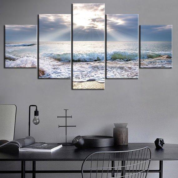Sunny Rays At Sea - Nature 5 Panel Canvas Art Wall Decor Sunny Rays At Sea - Nature 5 Panel Canvas Art Wall Decor
