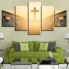Sunrise Jesus Cross Long Bridge Landscape - Religion 5 Panel Canvas Art Wall Decor