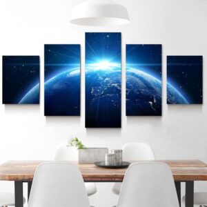 Sunrise Over Earth From Space - Space 5 Panel Canvas Art Wall Decor