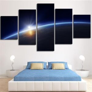 Sunrise Over Earth From - Space 5 Panel Canvas Art Wall Decor