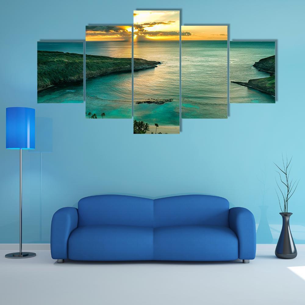 Sunrise Over Hanauma Bay On Oahu In Hawaii - Nature 5 Panel Canvas Art Wall Decor Sunrise Over Hanauma Bay On Oahu In Hawaii - Nature 5 Panel Canvas Art Wall Decor